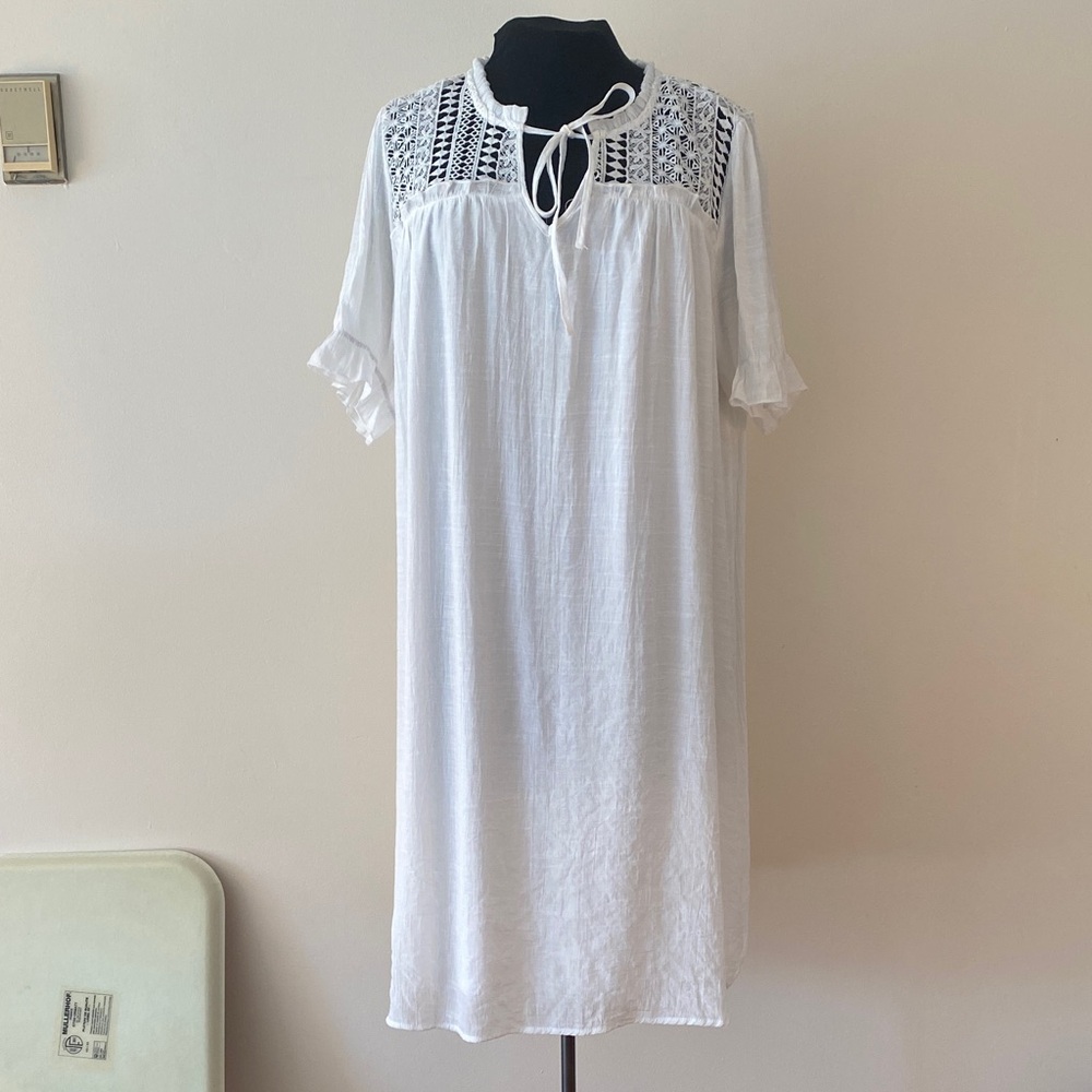 Boho White Dress with Lace Accents